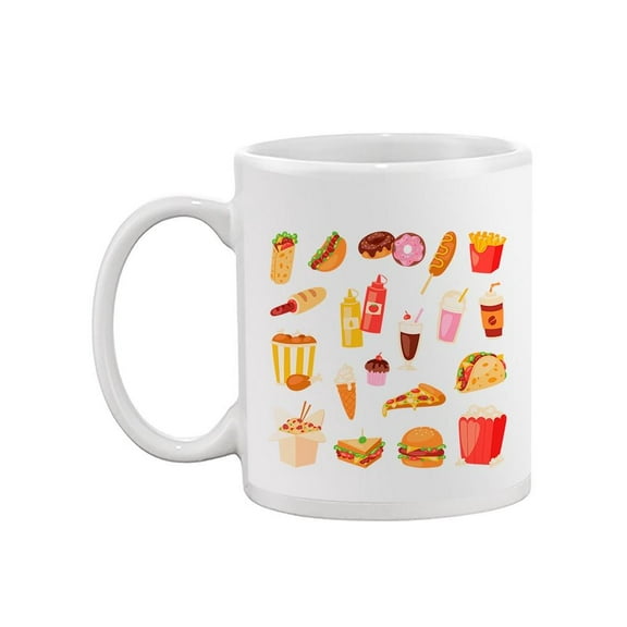 Cartoon Style Fast Food Icons Mug Unisex's -Image by Shutterstock
