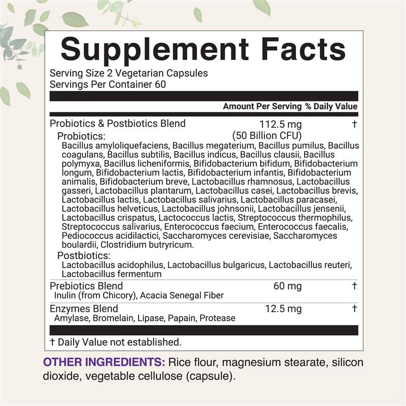 Micro Ingredients Daily Probiotics 50 Billion CFU, 120 Vegetarian Capsules | 4-in-1 with Prebiotics, Postbiotics, & Digestive Enzymes | Digestive & Gut Health Support