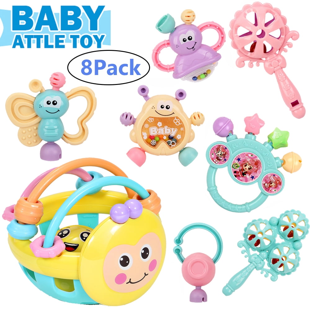 Earthily 10PCS Set Shaking Bell Musical Toy Set Baby Toys Sonajeros Set Infantil Agarre Grab Toys Spin Reusable Early Educational Toys Baby Teether Toys For Toddler Newborn Baby Manner 