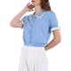 thumbnail image 4 of INSPIRAR CHIC Blusa Vintage de Punto con Cuello de Solapa y Mangas Abullonadas para Mujeres L Azul, 4 of 5