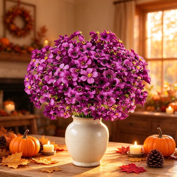 FLOWEROAD 16 Bundles Artificial Flowers for Outdoors/Indoors, Faux Fake Flower Plants for Outside UV Resistant Decor Garden Porch,PURPLE