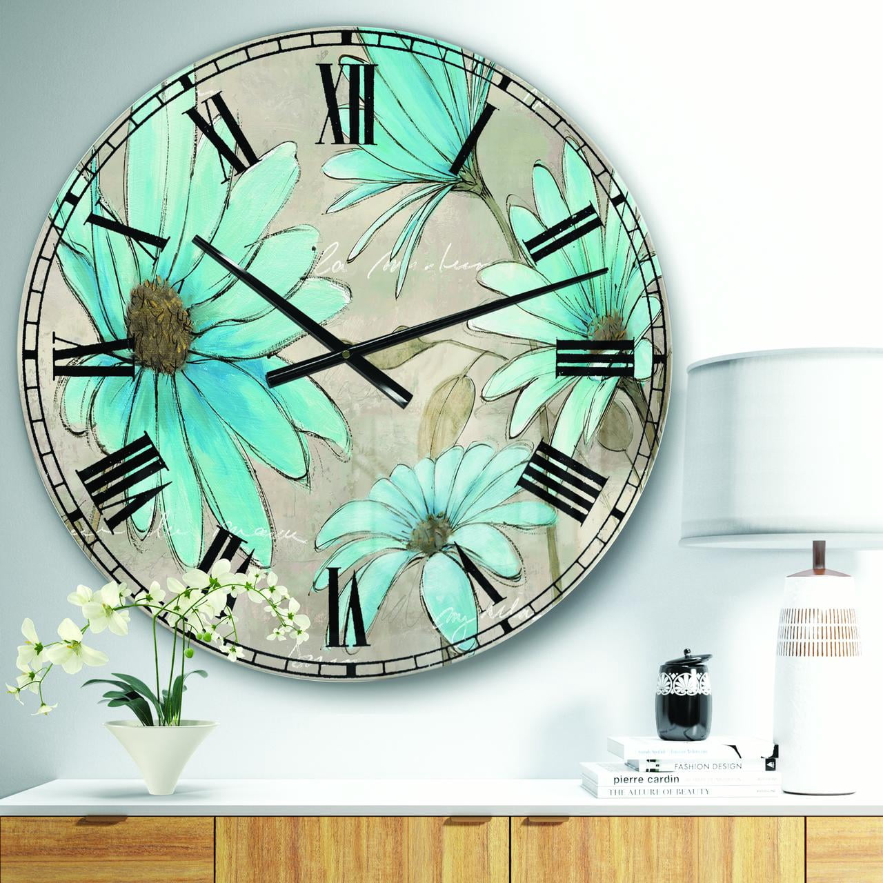 Designart Oversized Blue Analog Round Modern Traditional Wall Clocks, CLM31186-C23