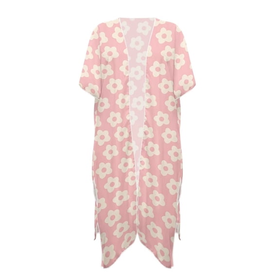 Xoenoiee Pink Floral Print Women Swimsuit Cover Up Half Sleeve Boho Bathing Suit Coverups Skin Friendly Kimonos Cardigans for Swimwear