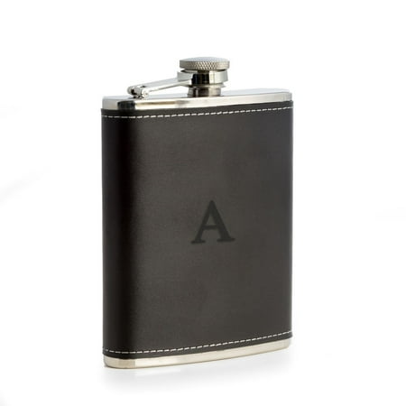 

Single Initial Stainless Steel Black Leather Flask 6 oz. X