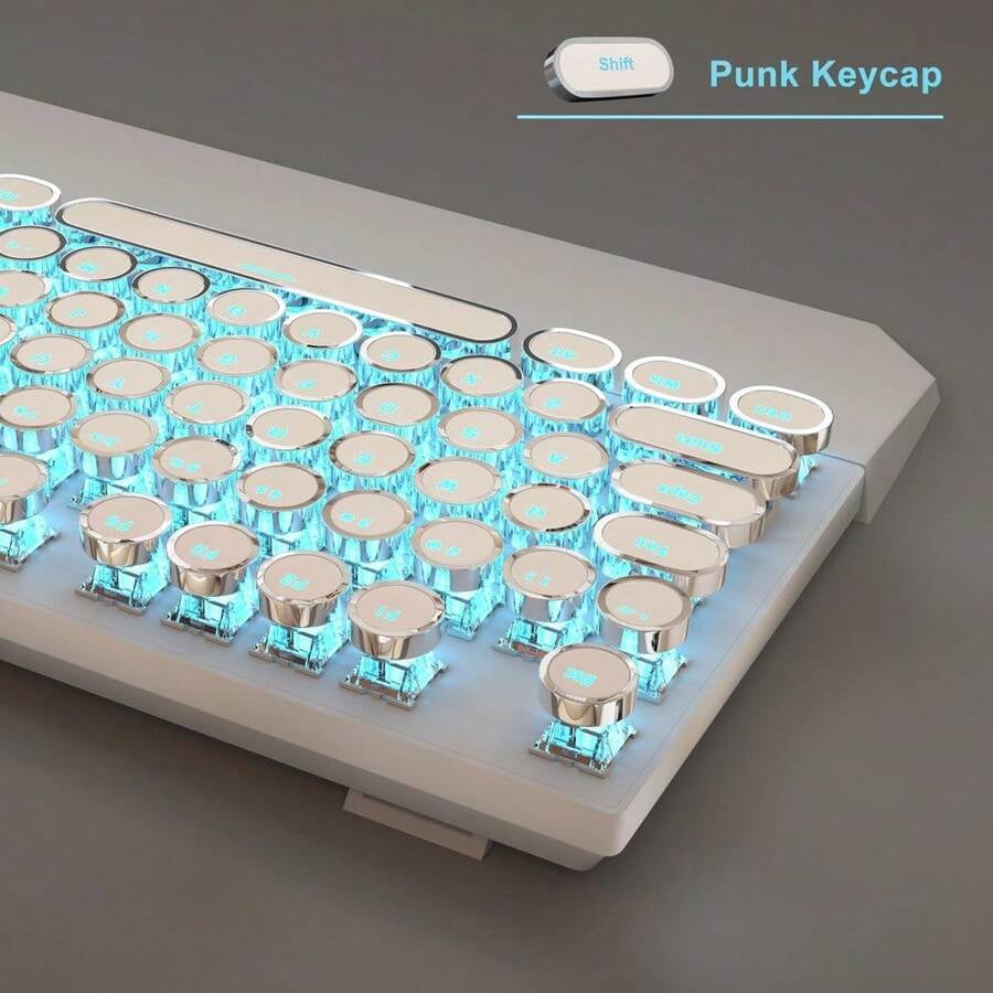XX Typewriter Mechanical Gaming Keyboard, Retro Black Punk Round Keycaps RGB Rainbow Backlit Wired Keyboards For Laptop PC Gamer, With Magnetic Wrist Rest - Blue Switch