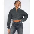 thumbnail image 5 of Women'S Fleece Zip Up Hoodies Cropped Sweatshirts Casual Jackets Trendy Y2K Gray M, 5 of 6