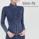 thumbnail image 2 of Chaqueta de yoga con cremallera de mezclilla de primavera y verano para mujer, cuello alto, ajustada, con doble bolsillo, ropa exterior deportiva, top de fitness, 2 of 4