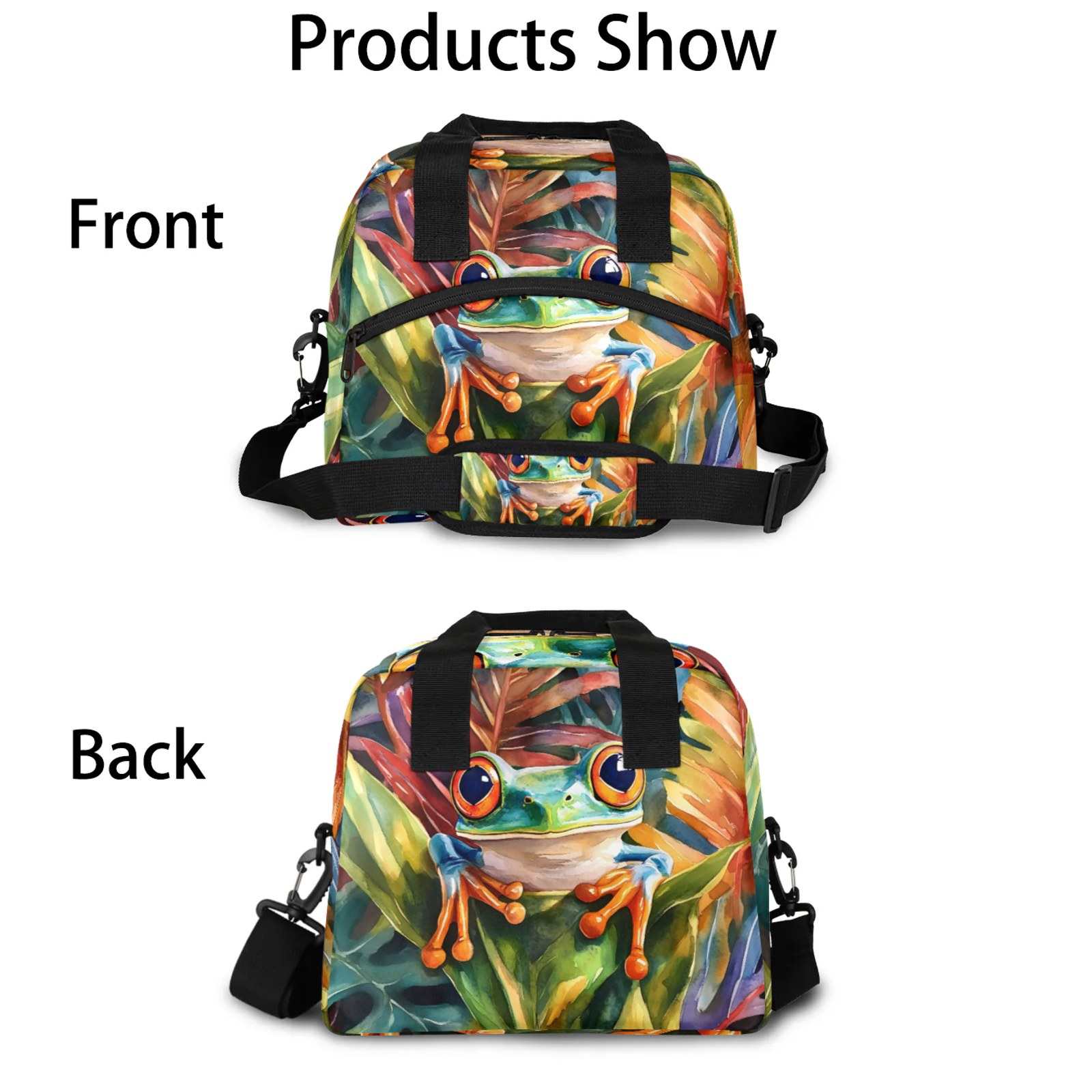 Herdesigns Green Frog Lunch Bag for Men Women Adults Cute Cartoon Frog Insulated Lunch Box Leakproof Cooler Tote Bag Organizer with Adjustable Shoulder Strap