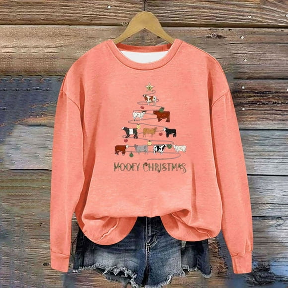 Tetras Women 2024 Fall Top,Women's Casual Long Sleeve Sweatshirt,Crewneck Vacation Christmas Printing Cute Loose Tops