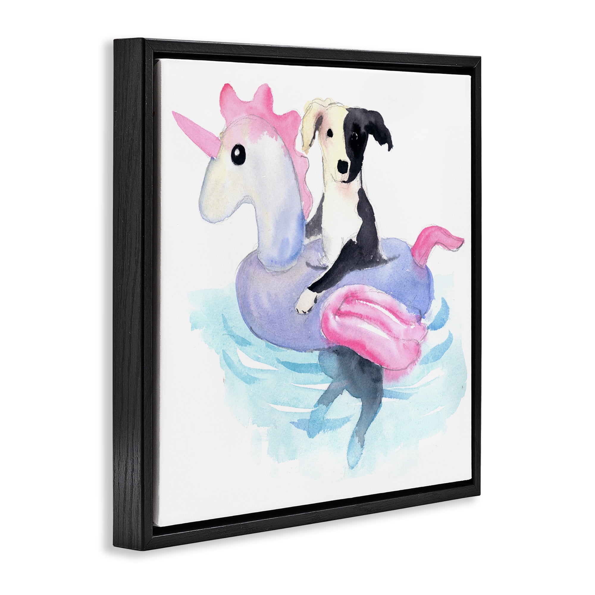 Stupell Industries Sandy Dog Pool Float Animals Painting Black Floater Framed Canvas Art Print Wall Art, 25 x 25