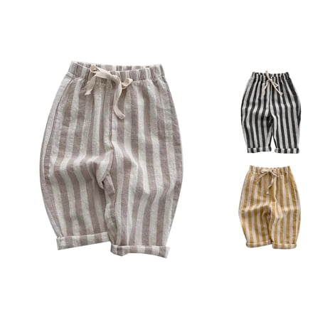 WERYOUNG Kids Baby Girls Striped Pants Everyday Wear Wide Leg Trousers Elastic Waist Pant Trendy Bottom 3-4 Years