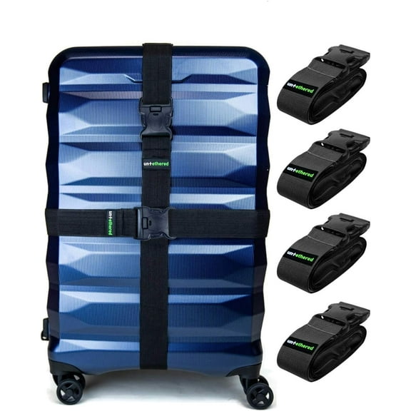 Untethered 4-Pack Luggage Straps | Suitcase Strap, Luggage Strap, Luggage Belt Strap, Luggage Straps for Suitcases TSA Approved, Suitcase Belt Strap, Bag Straps for Luggage. Buckle Straps and Wraps.
