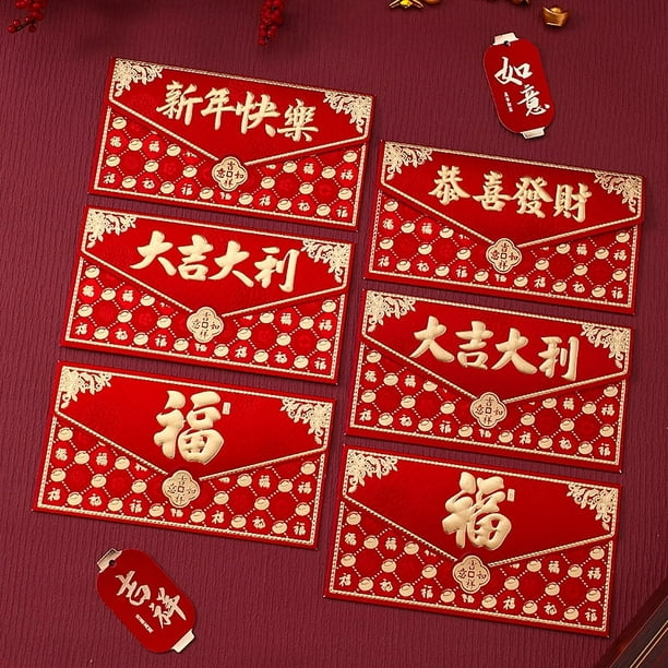 Xiao Hua 12 sobres rojos para Año Nuevo chino, Año Nuevo Lunar de la Serpiente, dinero de la suerte, paquetes rojos - Rojo B