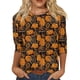thumbnail image 1 of Camiseta gráfica de Halloween para mujer: camiseta informal de manga 3/4 con estampado de girasol y calabaza, 1 of 5