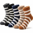 thumbnail image 2 of Mens Plus Size Coral Fleece Mid Calf Socks Thick Winter Floor Socks Soft Striped Home Lounge Socks 5 Pairs, 2 of 6