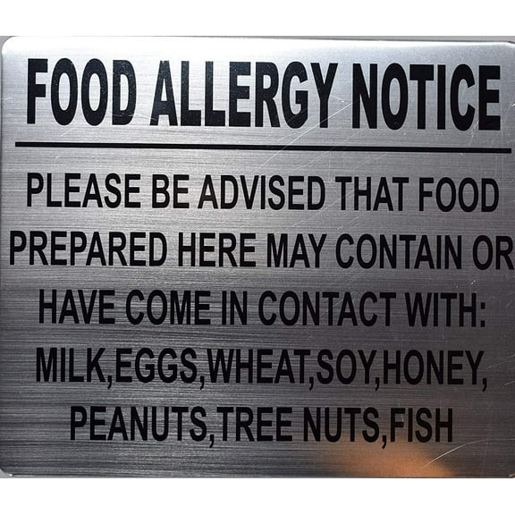 Food Allergy Notice Sign (Brush Aluminium, 10x12)