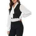 thumbnail image 4 of Allegra K Women's Floral Pattern V Neck Sleeveless Button Satin Waistcoat Vest, 4 of 5