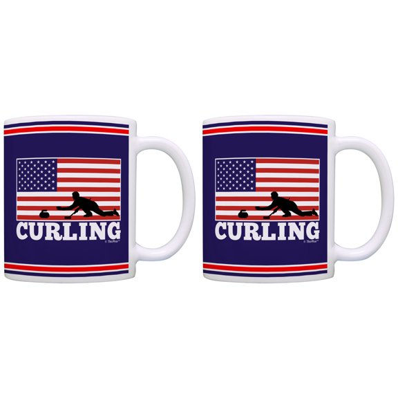 ThisWear American Pride Curling United States Flag 11 ounce 2 Pack Coffee Mugs Blue