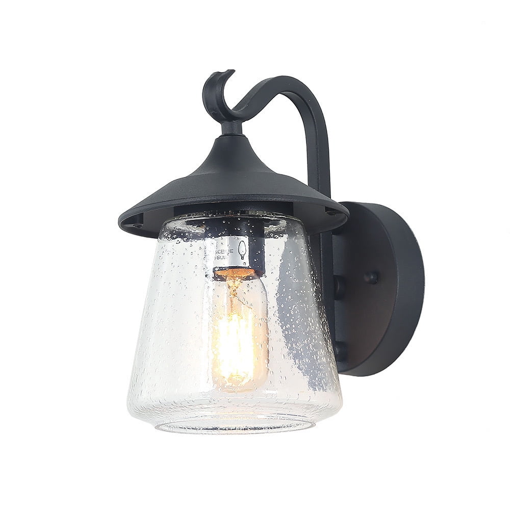 LNC 1-Light Matte Black Seeded Glass Farmhouse Outdoor Wall Sconce