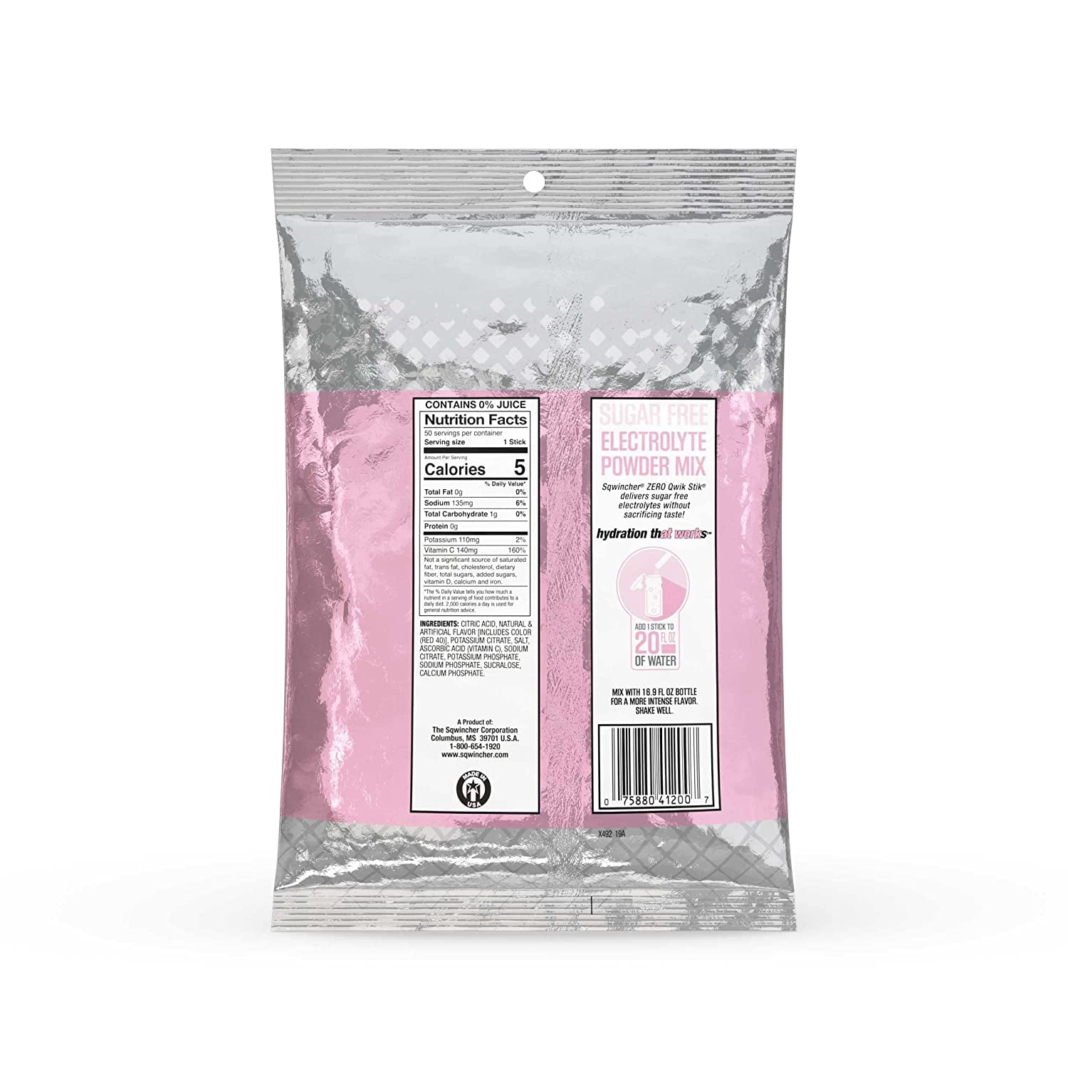 Sqwincher Qwik Stik Lite Electrolyte Drink Powder Concentrate, Strawberry Lemonade, 50 Each per Package