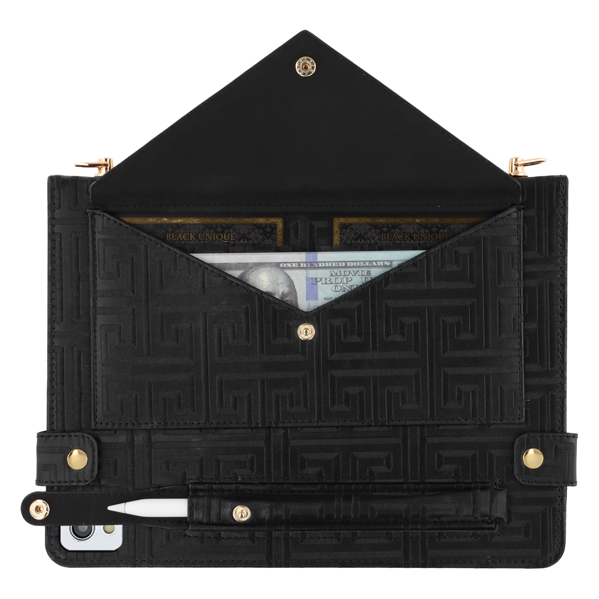 Dteck Handbag Case for iPad Air 11 inch 2024,Magnetic Leather Elegant Crossbody Folio Stand Wallet Case with Pencil Holder, Card Slots, Hand Strap, Shoulder Strap ,Black