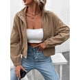 thumbnail image 3 of Arvbitana Women Corduroy Jacket Long Sleeve Zipper Coat Solid Color Fall Cardigan Fleece Cropped Tops for Casual Daily, 3 of 9
