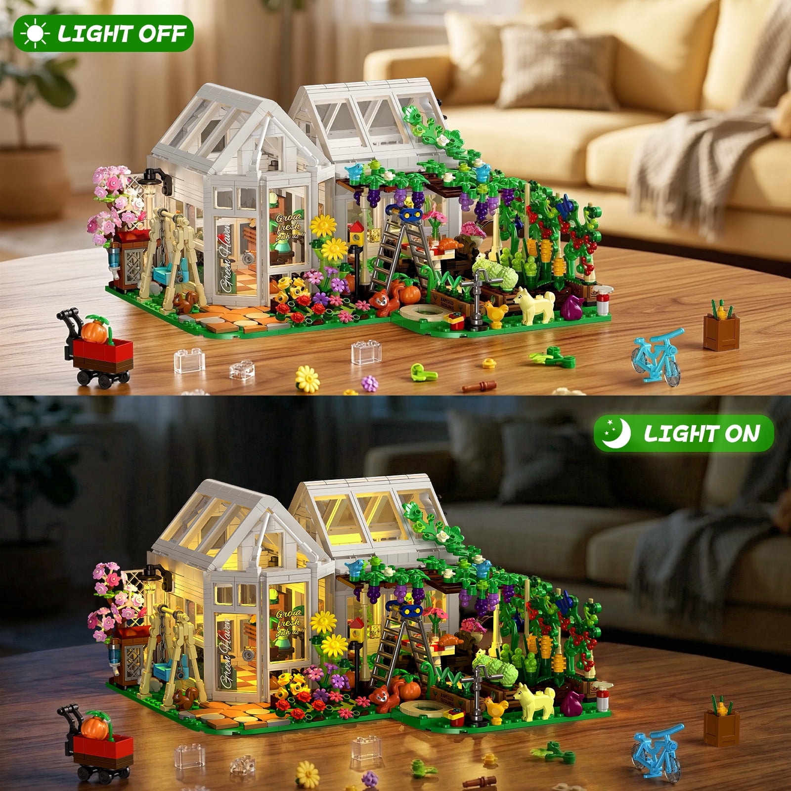 WIDELAND Flower House Building Set, 1185 Pcs Botanical Garden Model Kit with LED Lights, Creative Building Toys Gift for Kids Ages 8+ Adults Plant Lovers