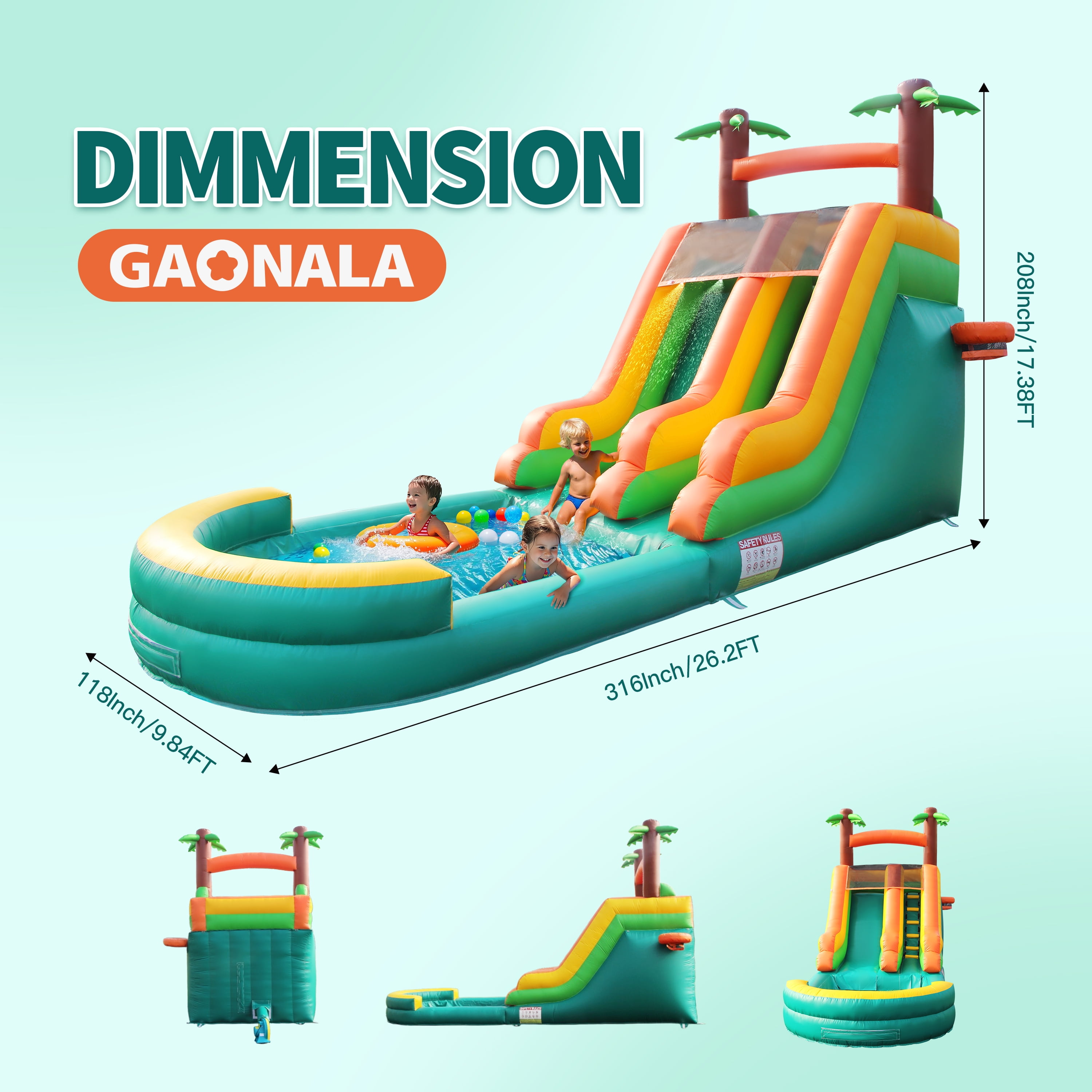 Chantmo 26ft Inflatable Water Slide for Adults 100% PVC Widen Slide Shallow Pool 950w Air Blower for Backyard Park Green