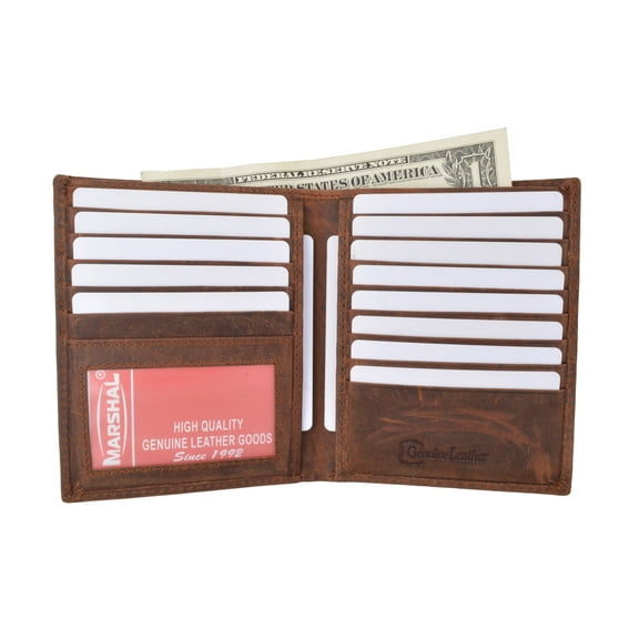 RFID Blocking Vintage Look Genuine Leather Bifold Hipster Credit Card Wallet RFID2502HTC