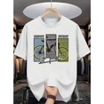 thumbnail image 1 of Camiseta de manga corta de verano para hombre con estampado de bicicleta, cuello redondo informal, 100 % algodón, corte regular con ligera elasticidad, para adultos., 1 of 7