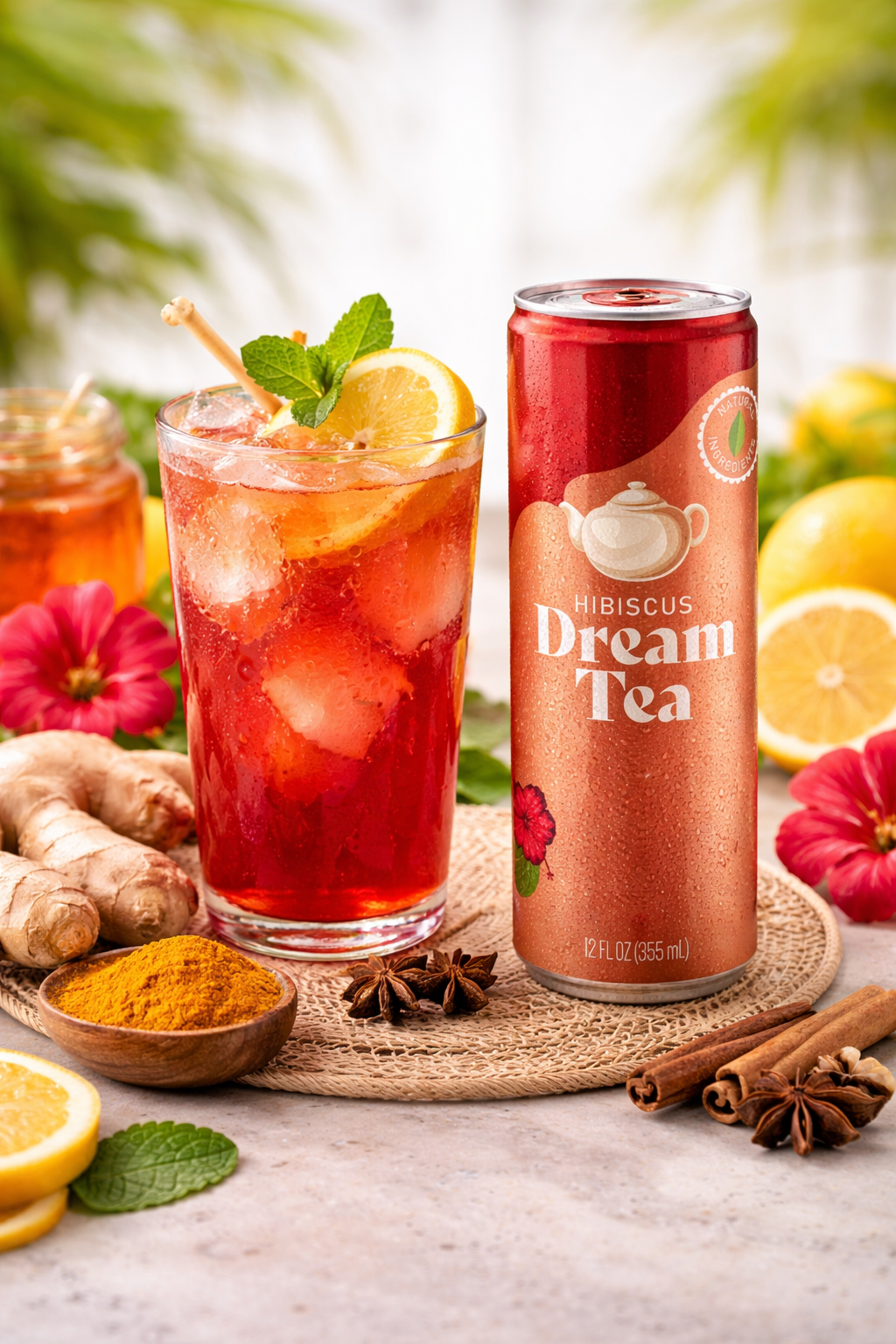 Hibiscus Dream Tea - Premium Health Herbal Turmeric Ginger Blend All Natural Ingredients - 12 Pack