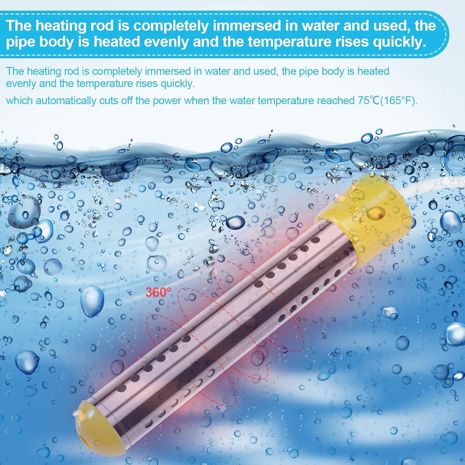 LASIEYO Immersion Water Heater, 2000W Electric Bucket Heater, Stainless-Steel Portable Submersible Water Heater with LCD Thermometer & Wool Scrubber Auto Shut-Off for Inflatable Pool Bathtub, Basin