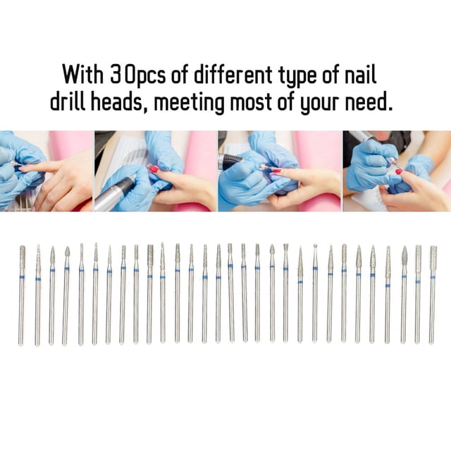 30Pcs/Set Taladro del clavo bits - Set broca para u?as puntas de lijado - Manicura y pedicura accesorios eléctricos profesional de reparadores de u?as(B) Ecomeon no