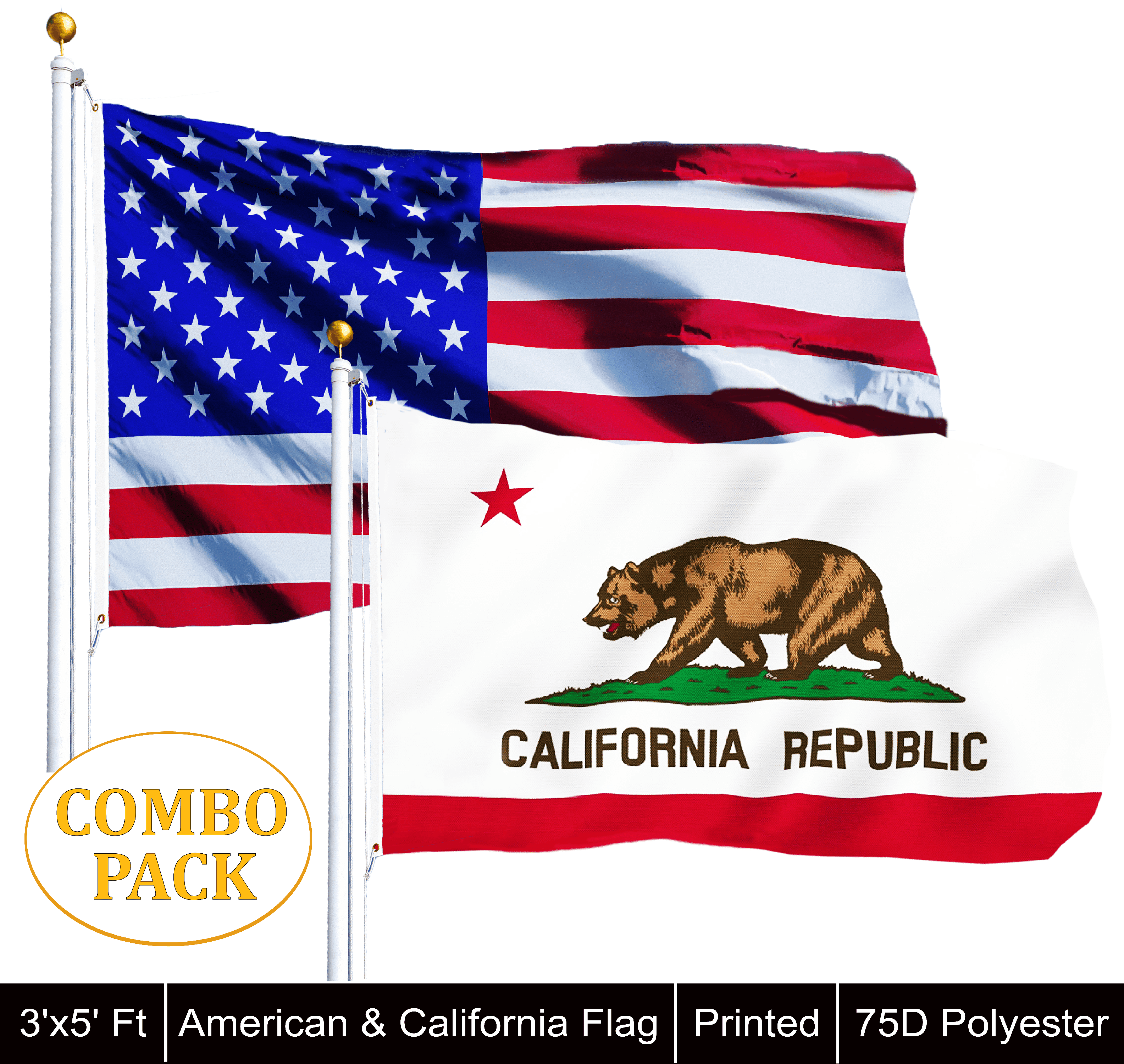 2 PACK Wholesale Lot 3x5 California Flag 3x5 California Flag Flags USA 