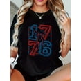 thumbnail image 1 of Patriotic Women'S T-Shirt with 1776 Flag Print - Casual Crew Neck, Short Sleeve, Lightweight Polyester Top for Spring & Summer, American Independence Day Design, Everyday Clothing | Comfortable, 1 of 6