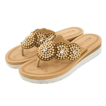 

Women Ladies String Bead Flat Flip-Flop Beach Casual Shoes Summer