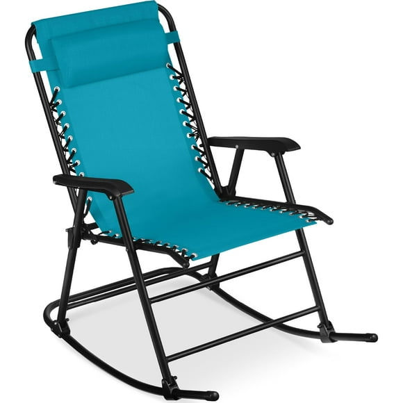 Tumis Outdoor Folding Rocking Chair, Zero Gravity Lounge Chair, Patio Rocker w/Headrest Pillow - Peacock Blue