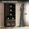 thumbnail image 6 of 70" Bookshelf and Bookcase, Brown Tall Bookcase with Glass Door, 5 Tier Mid-Century Book Shelves w/ Deep Storage Cabinet and Adjustable Shelves, Wood Standing Tall Book Shelf for Home Office Kitchen, 6 of 7