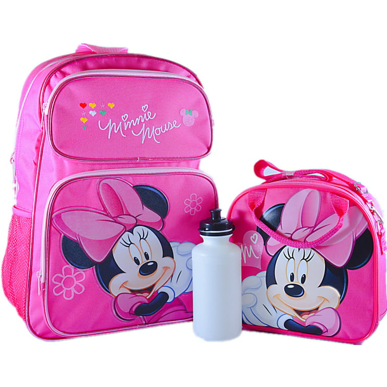 Pink Girls Disney Minnie Mouse Backpack 16 inch with Lunch Bag Set, Girl's