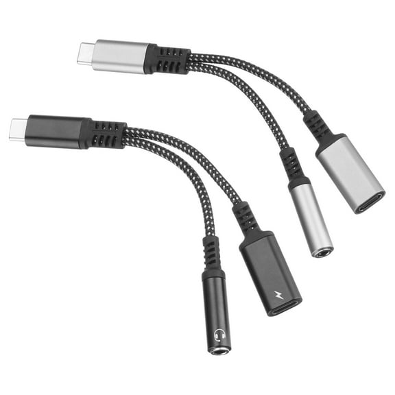 Uxcell USB C to 3.5mm Headphone and Charger Adapter, 2 in 1 Type C to Aux Audio Jack with PD 60W Cable Grey&Black 130mm