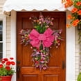 thumbnail image 5 of Nkmbld Spring Wreaths for Front Door, Artificial Colorful Flower Wreath with Pink Bow for Indoor Outdoor Farmhouse Porch Wall Window Wedding Decor, 5 of 9