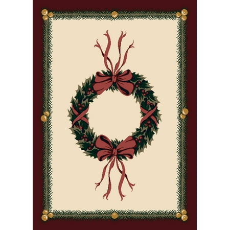 - Milliken Seasonal Inspirations Area Rugs - Novelty 00550 Sugarplum Christmas Wreath Bows Bells Rug