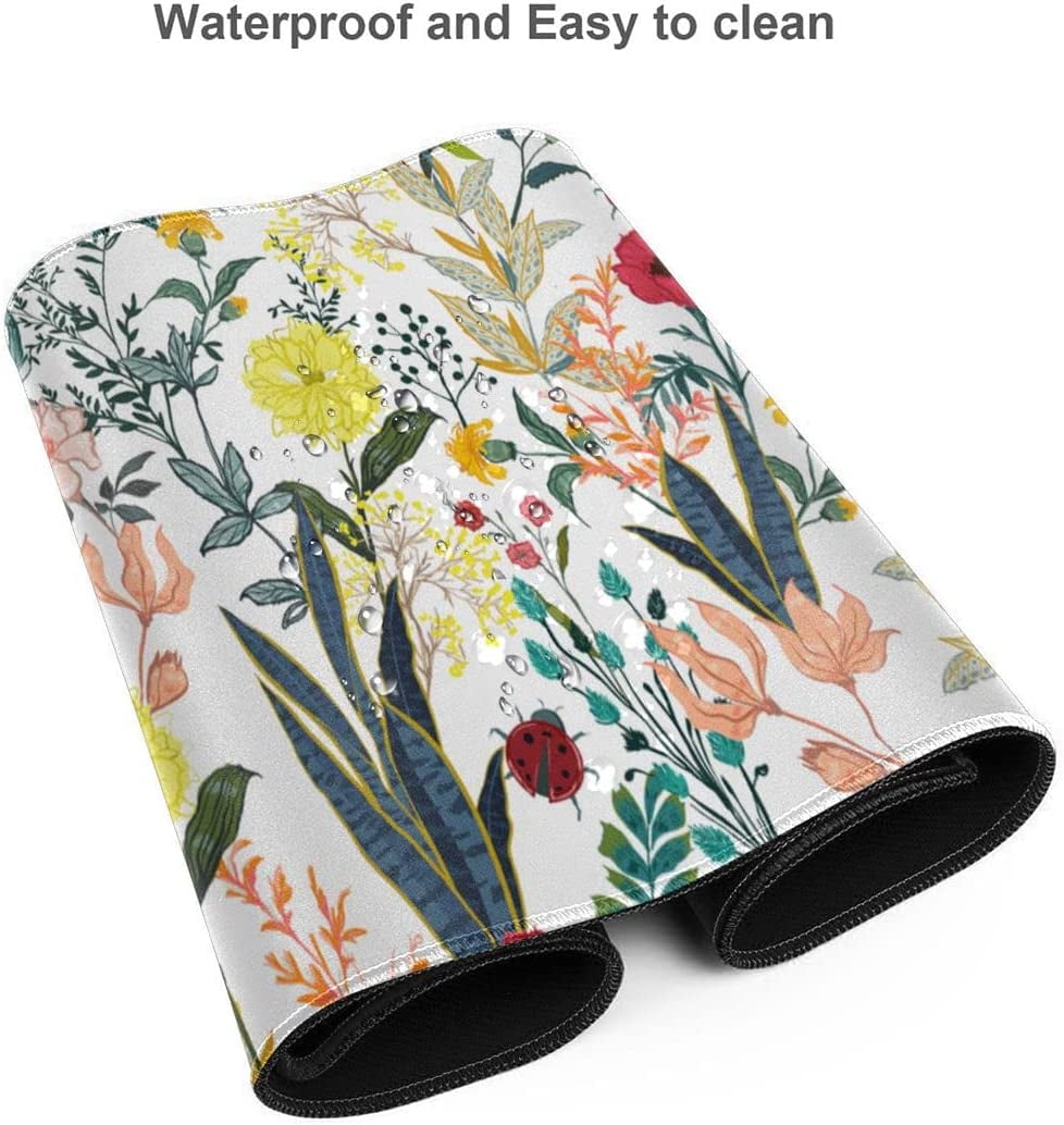 Flower Gaming Mouse Pad Abstract Classical Desk Mat 35.4x15.7 Inch Floral Texture Non-Slip Rubber Base Weeds Mousepad Stitched Edges Keyboard Mouse Mat Desk Pad for Office Home Game