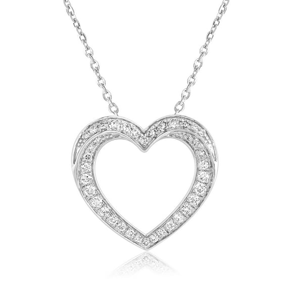 DewberryDiamonds 14K White Gold Plated Plated 925 Sterling Silver Open Heart Pendant | 1/2 Ct Round Cut Certified Lab Grown Pave Set Diamond Necklace With 18" Chain(Clarity: VS, Color: EF, 0.50 cttw)