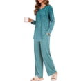 thumbnail image 3 of Weekease Long Sleeve Pajamas Set for Women V Neck Tops Wide Leg Pants 2 Piece Lounge Fall Sleepwear with Pockets, 3 of 7