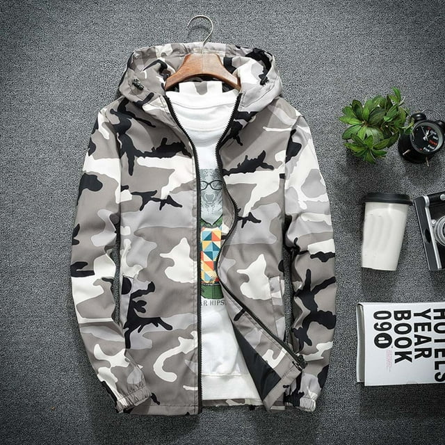 LSLJS Chandail à Capuchon d'Hiver pour Hommes, Doux, Imprimé, Coupe-Vent, Manteau d'Extérieur (Gris, TTG)