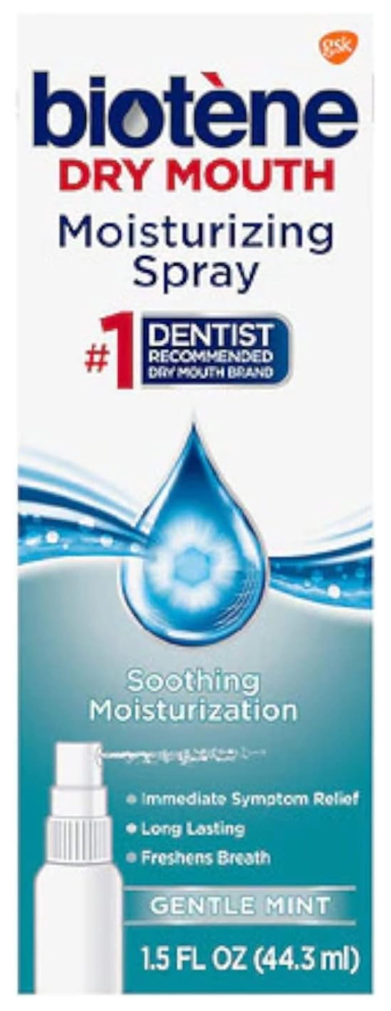 Biotene Moisturizing Dry Mouth Spray, Moisturizing Spray for Dry Mouth and Bad Breath, Gentle Mint - 1.5 fl oz (Pack of 4)