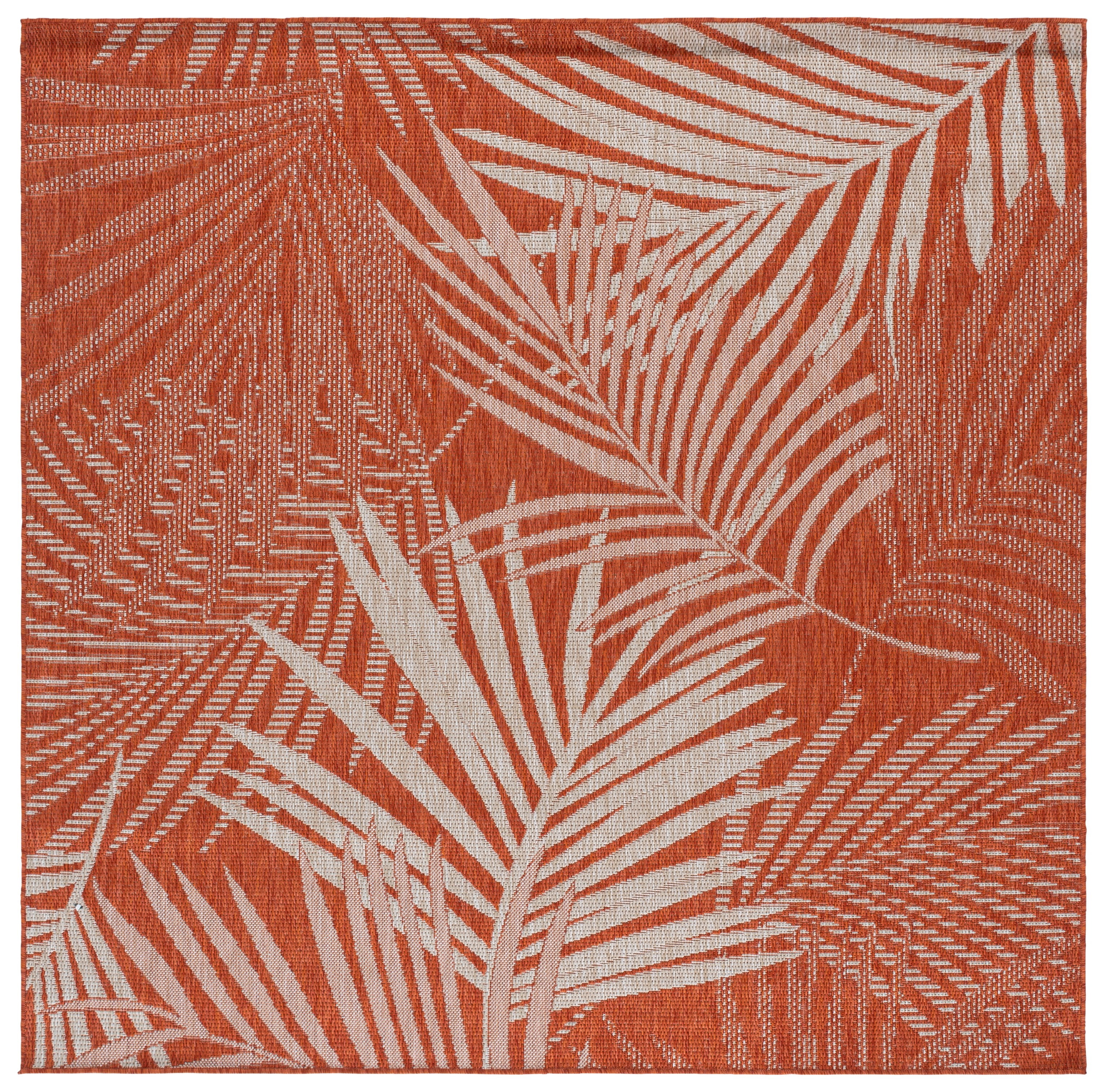 Safavieh Beach House Declan Botanical Indoor/Outdoor Area Rug, Orange/Ivory, 6'7" x 6'7" Square