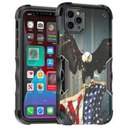Cass Creations Case Compatible for iPhone 11 Pro Max (6.7 Inch), Hybrid Shockproof Bumper Protective Phone Cover - American Bald Eagle Flying with Flag