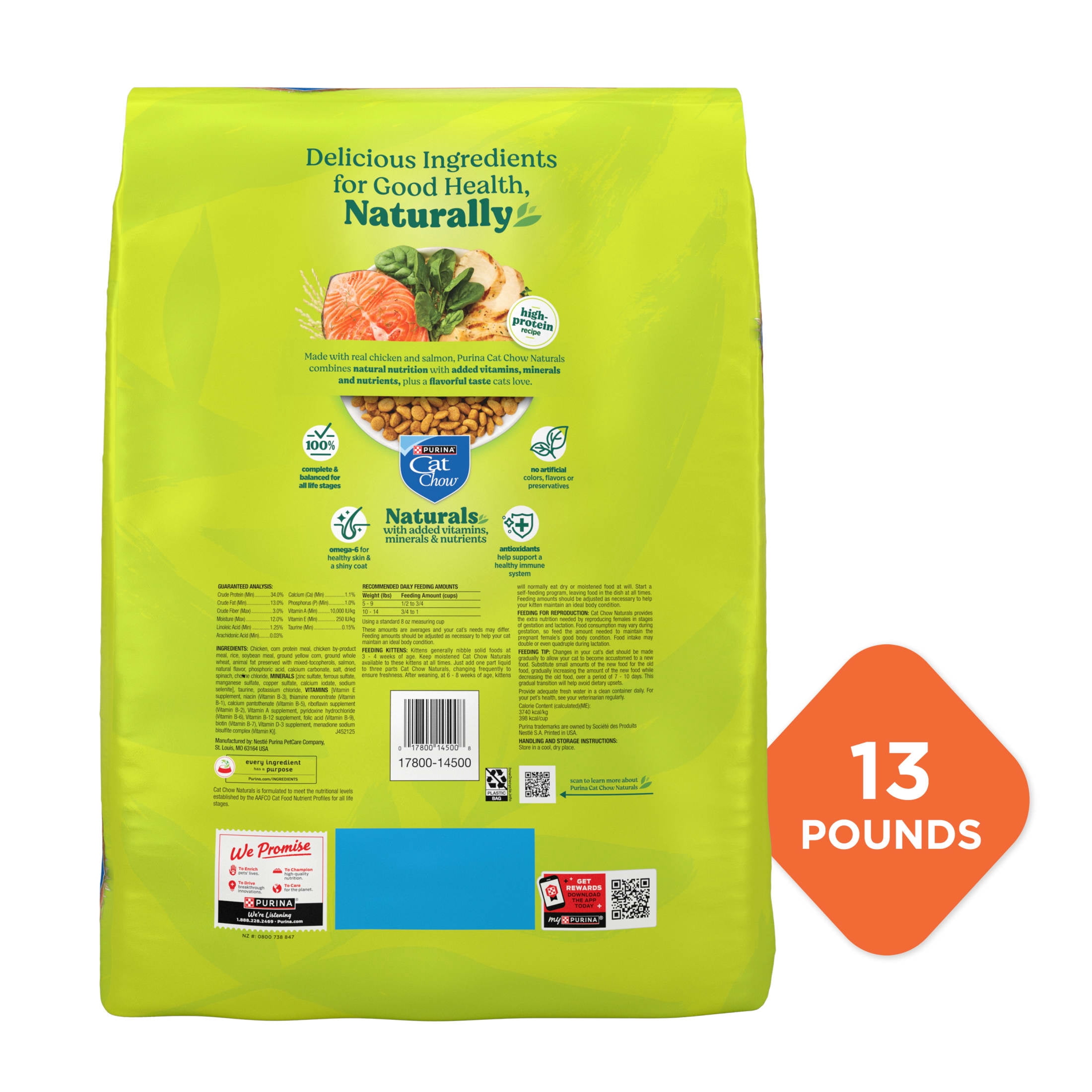 Purina Cat Chow Naturals with Real Chicken Dry Cat Food, 13 lb.